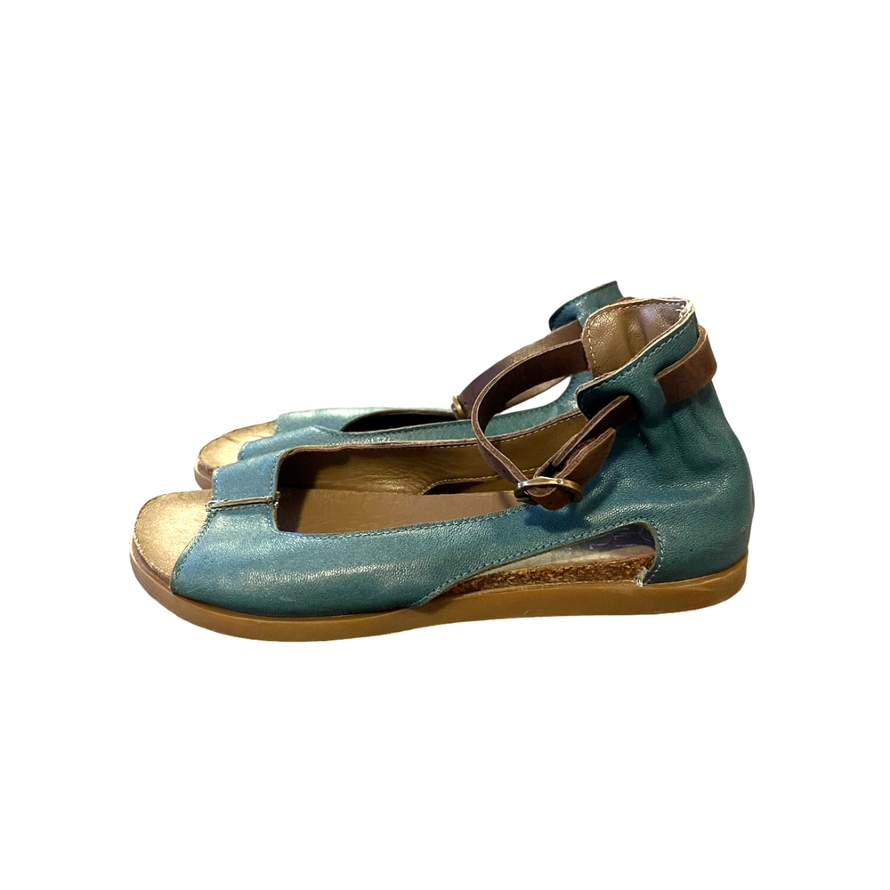 Anthropologie x Lili 7 Mill Italian Leather MUSK Sandals $289 Flats Teal Blue - Picture 4 of 8